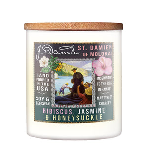 Saint Damien of Molokai Honeysuckle and Hibiscus Scented Candle 